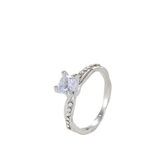 Silver and Rhinestone Diamond Solitaire Ring - Picture 1 of 8